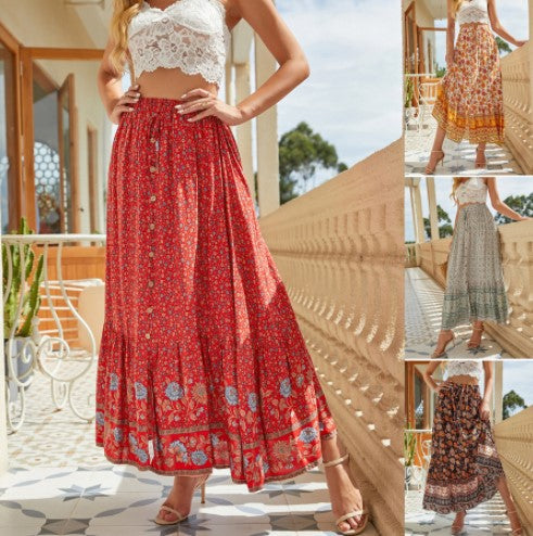 Damen Bohemian Blumenmuster Maxi Rock Heidi-Mode