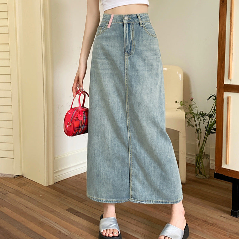 Damen Langer Denimrock mit seitlichem Schlitz und stylishen Details Heidi-Mode