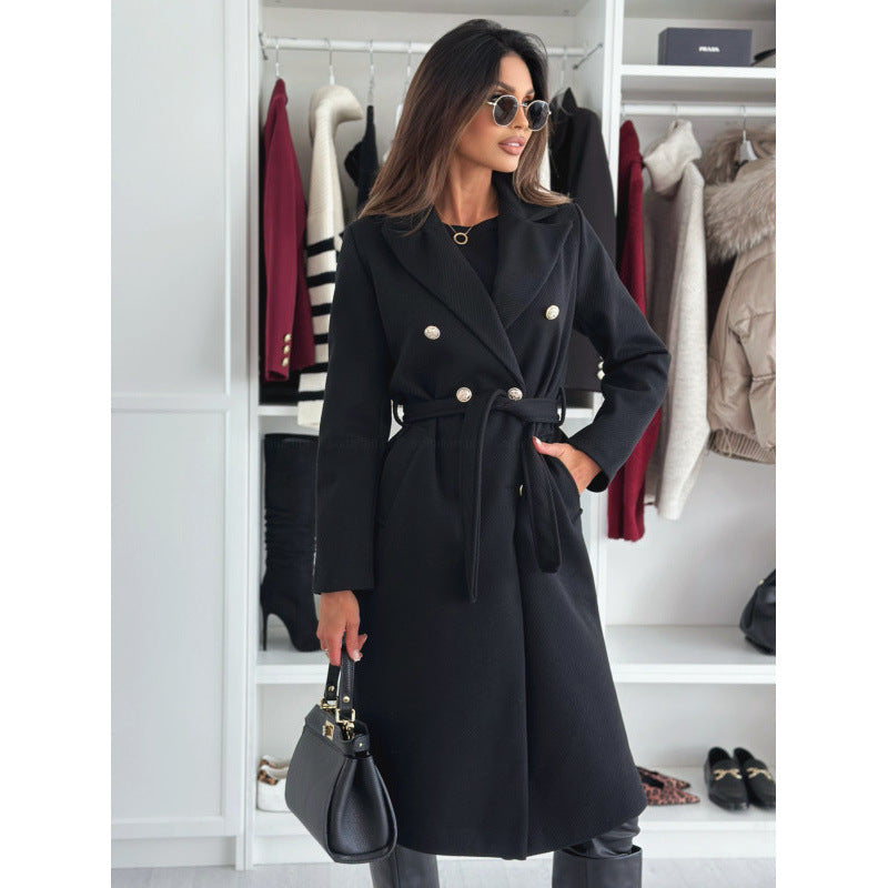 Damen Doppeltknopf Gürtel Übermantel Heidi-Mode