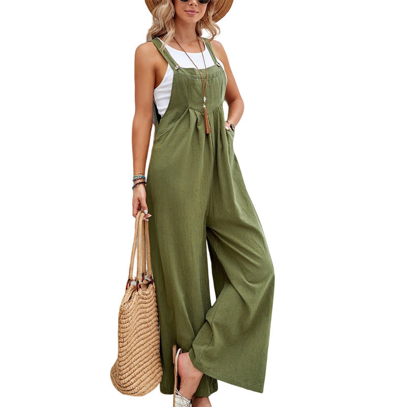 Damen trendiger Jumpsuit mit weitem Bein und verstellbaren Trägern Heidi-Mode