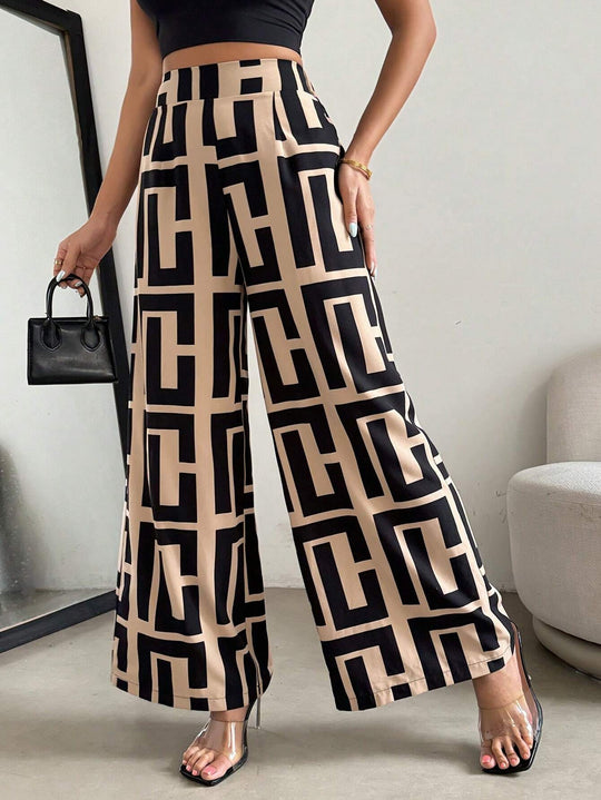 Damen Modische Palazzo-Hose mit grafischem Muster Heidi-Mode