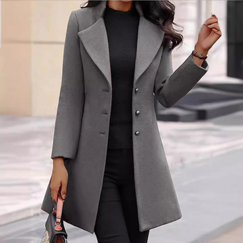 Damen eleganter Wollmantel mit strukturierter Passform und doppelt knopfverschlossenem Design Heidi-Mode