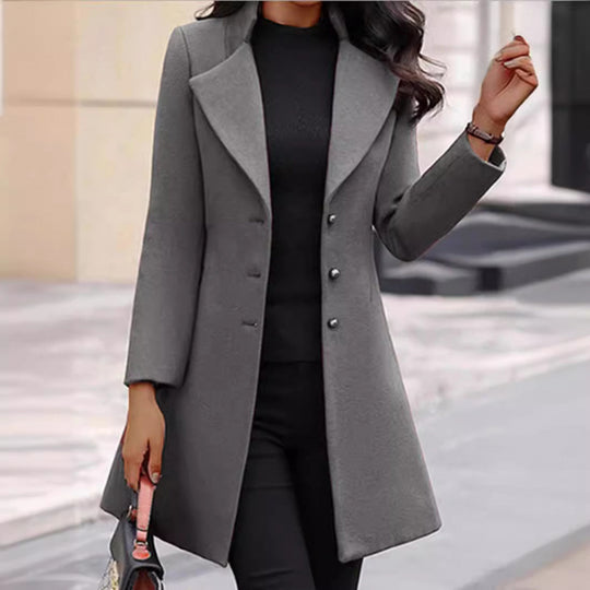 Damen eleganter Wollmantel mit strukturierter Passform und doppelt knopfverschlossenem Design Heidi-Mode