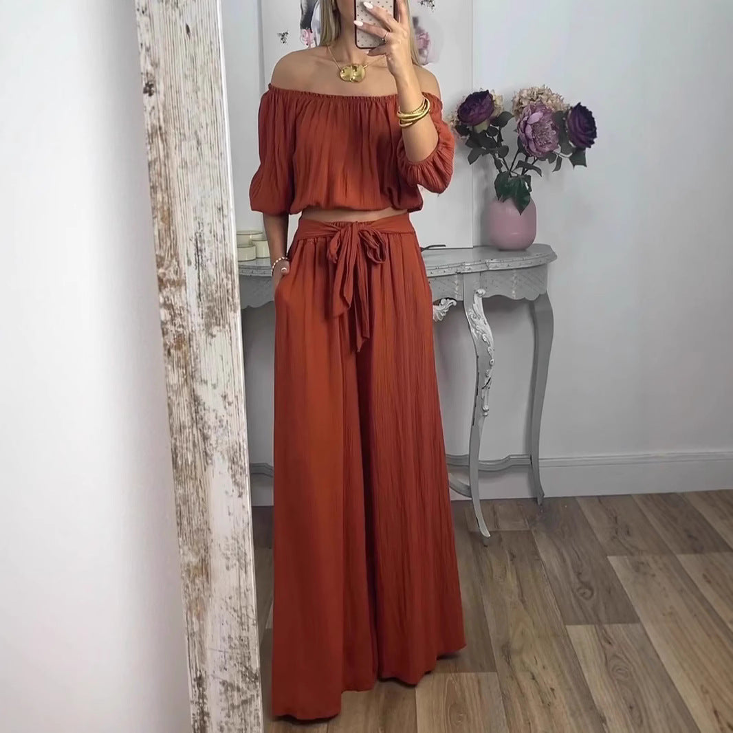 Damen Weites Hosenensemble mit raffiniertem Crop-Oberteil Heidi-Mode