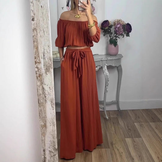 Damen Weites Hosenensemble mit raffiniertem Crop-Oberteil Heidi-Mode