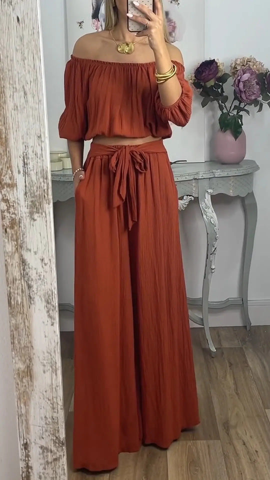 Damen Weites Hosenensemble mit raffiniertem Crop-Oberteil Heidi-Mode