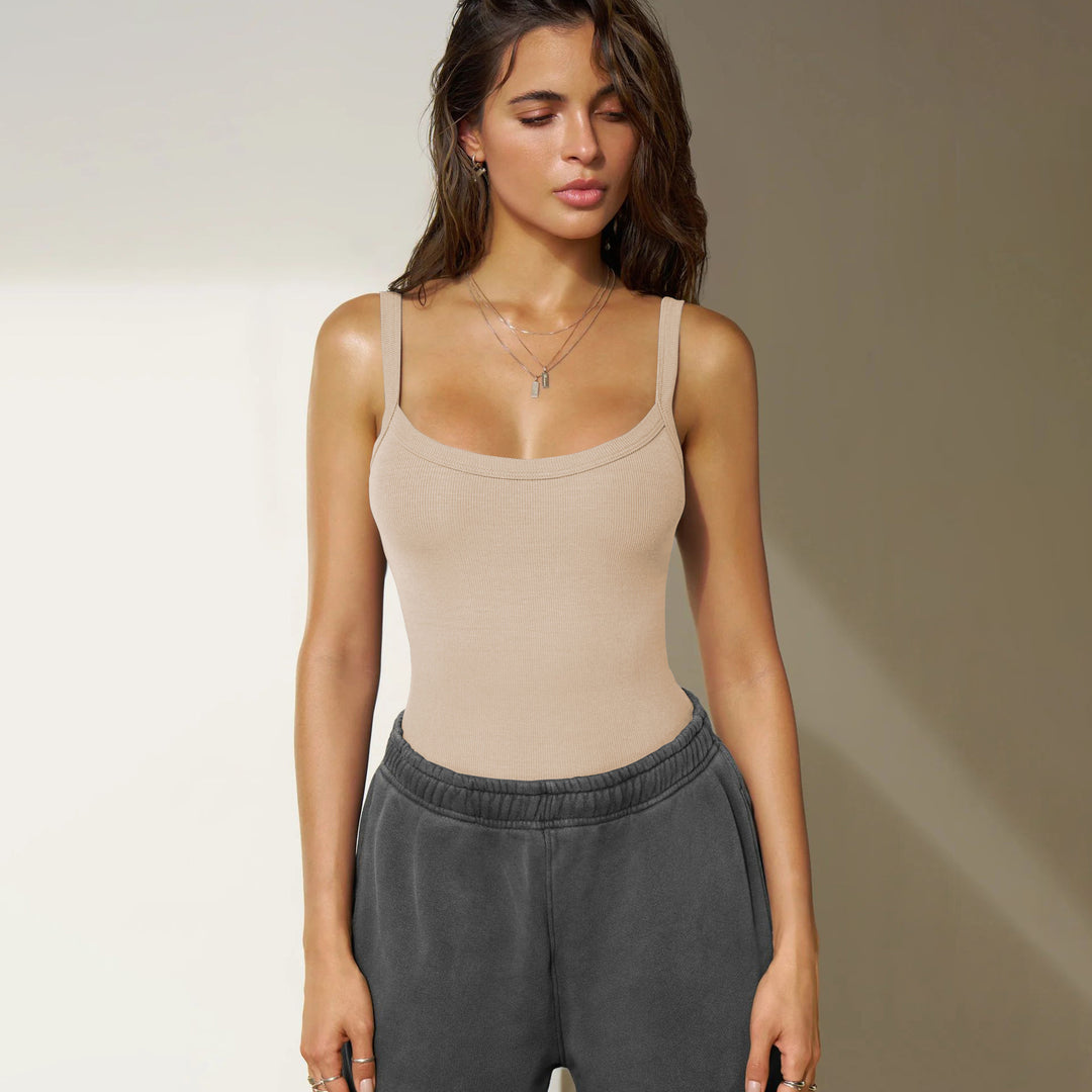 Damen Figurbetonter Body mit verstellbaren Spaghettiträgern Heidi-Mode