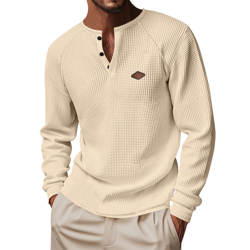Herren Langarmshirt mit Knopfleiste und Struktur Heidi-Mode