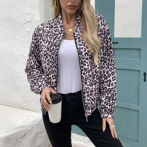 Damen Bomberjacke mit Leopardenmuster und elastischen Bündchen Heidi-Mode