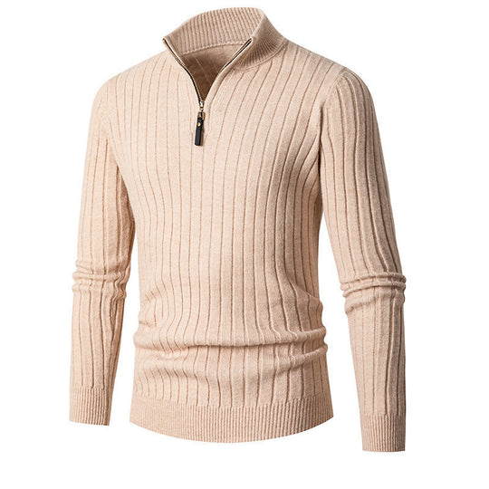 Herren eleganter Strickpullover mit durchgehendem Reißverschluss und Rippenstruktur Heidi-Mode
