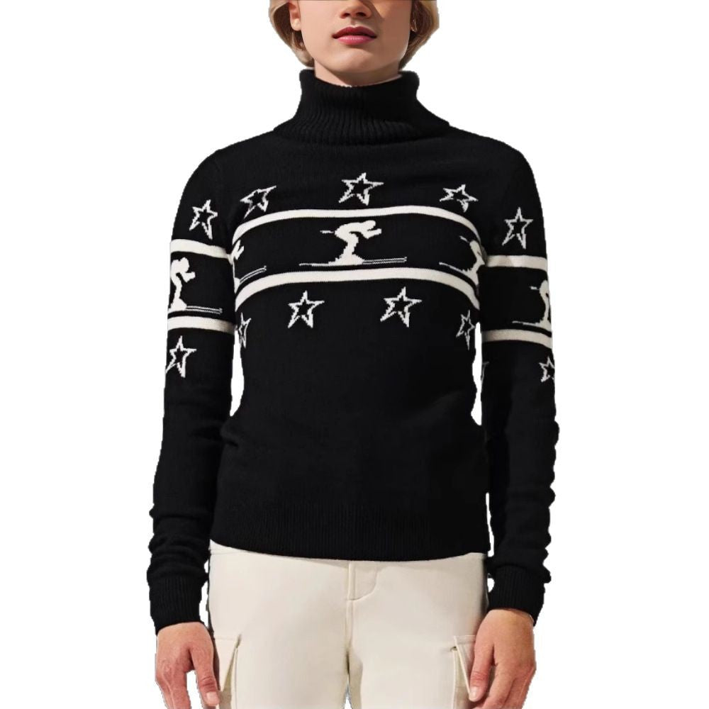 Damen Rollkragenpullover mit Skimotiv und Sternen Heidi-Mode