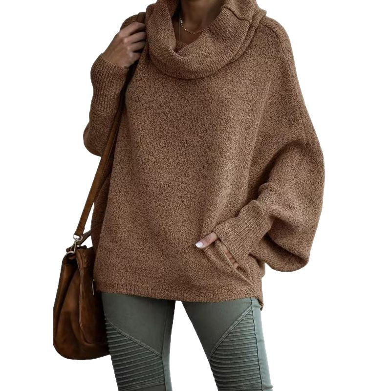 Damen lässiger Strickpullover mit weichem Stehkragen und weit geschnittenen Ärmeln Heidi-Mode