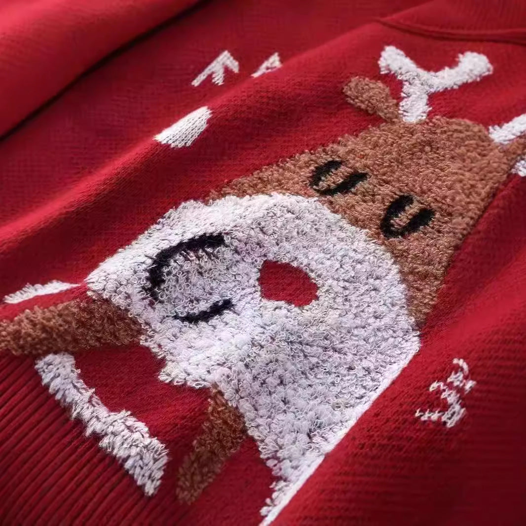 Damen festlicher Strickpullover mit Rentier-Motiv und Schneeflocken Heidi-Mode