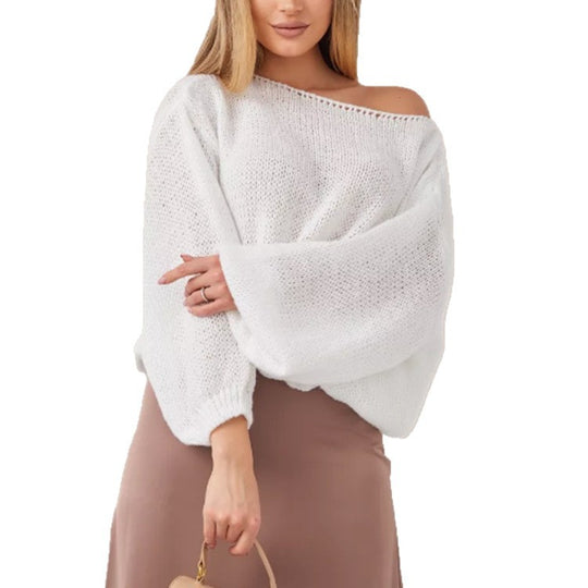 Damen Flauschiger Off-Shoulder Pullover mit überschnittenen Schultern Heidi-Mode