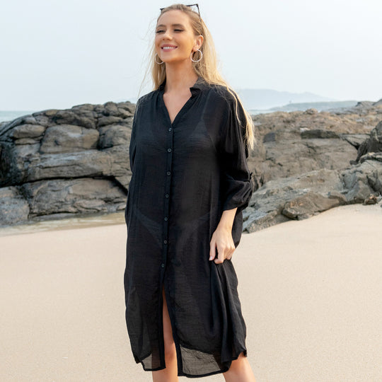 Damen Leichtes Strandhemd mit langer Knopfleiste Heidi-Mode