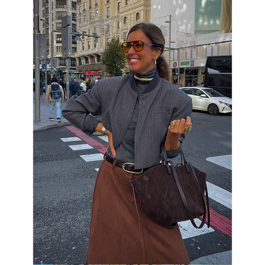 Damen Kurzjacke mit strukturiertem Design und Stehkragen Heidi-Mode