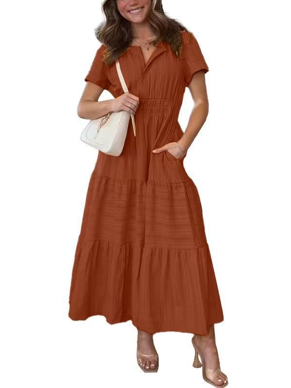 Damen Maxikleid mit modischem V-Ausschnitt und luftigen Rüschen Heidi-Mode