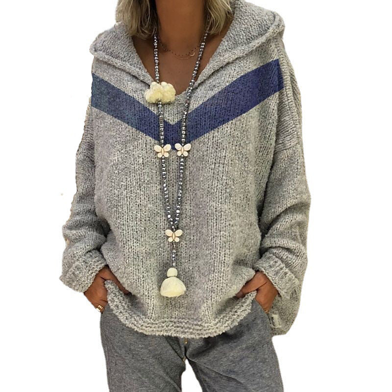 Damen lässiger Kuschel-Hoodie mit tiefem V-Ausschnitt und teilweisen Glitzer-Details Heidi-Mode