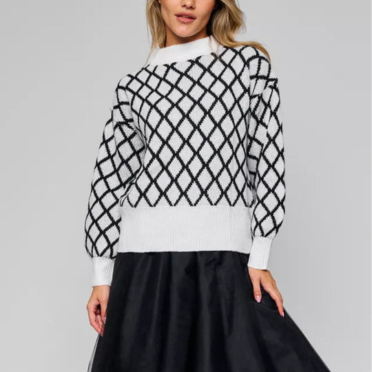 Damen lässiger Pullover mit modernem Rautenmuster und lässigem Schnitt Heidi-Mode