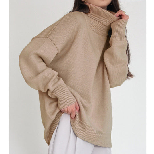 Damen Oversized Rollkragenpullover mit Rippstruktur Heidi-Mode