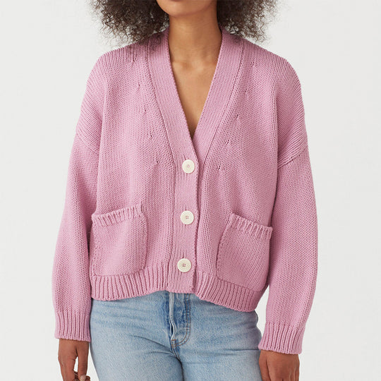 Damen lässiger Strickcardigan mit großen Taschen und Knopfverschluss Heidi-Mode