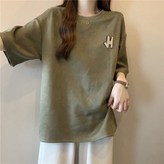 Damen Bequem Übergroße Graphic T-Shirt mit Einzigartigem Logo Heidi-Mode
