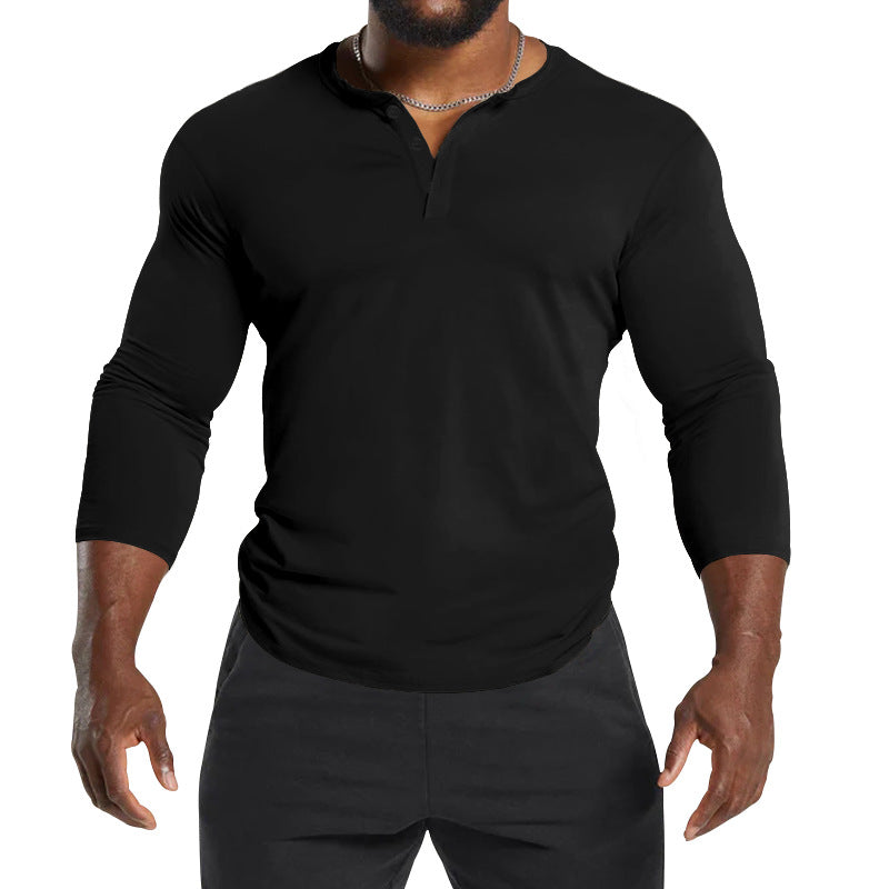 Herren Langarm-Henley-Shirt aus atmungsaktivem Baumwollmix mit Knopfdetails Heidi-Mode