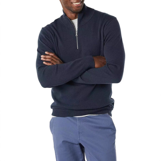 Herren Strickpullover mit hohem Kragen und halbem Reißverschluss Heidi-Mode