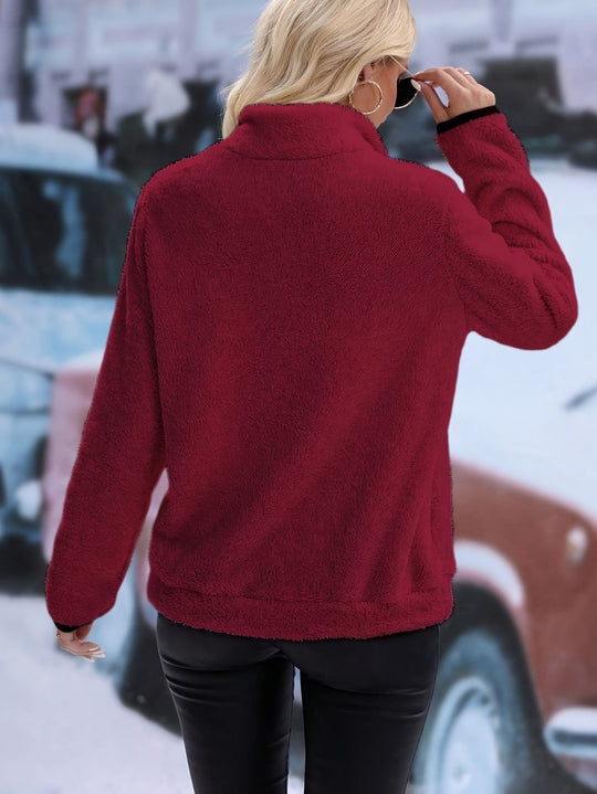 Damen Fleece Pullover mit halbem Reißverschluss Heidi-Mode