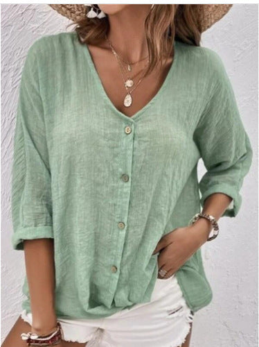 Damen Leichtes Viskosebluse mit Knopfleiste Heidi-Mode