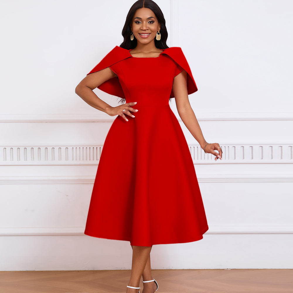 Damen Cocktailkleid mit festlichem Cape-Ausschnitt und schwingendem Rock Heidi-Mode