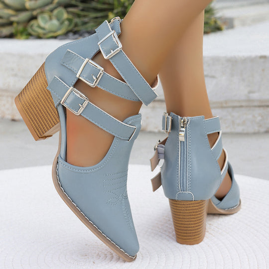 Damen elegante Slingpumps mit asymmetrischem Riemendesign und bequemem Blockabsatz Heidi-Mode