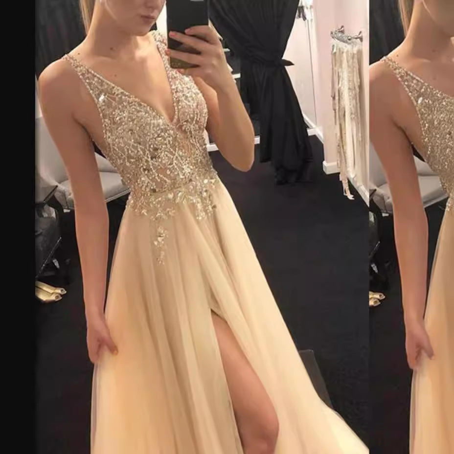 Heidi-Mode | V-Ausschnitt Gespaltenes Party Abendkleid