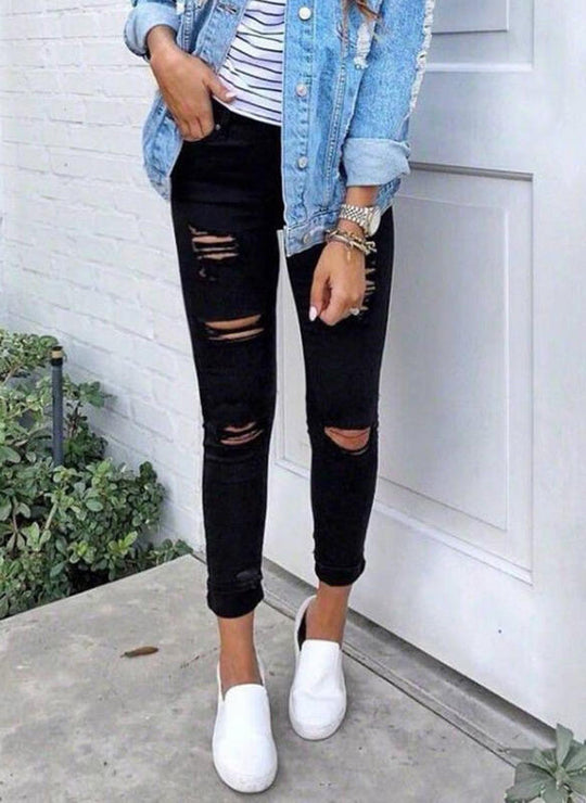 Damen Skinny Jeans mit modischen Rissen Heidi-Mode