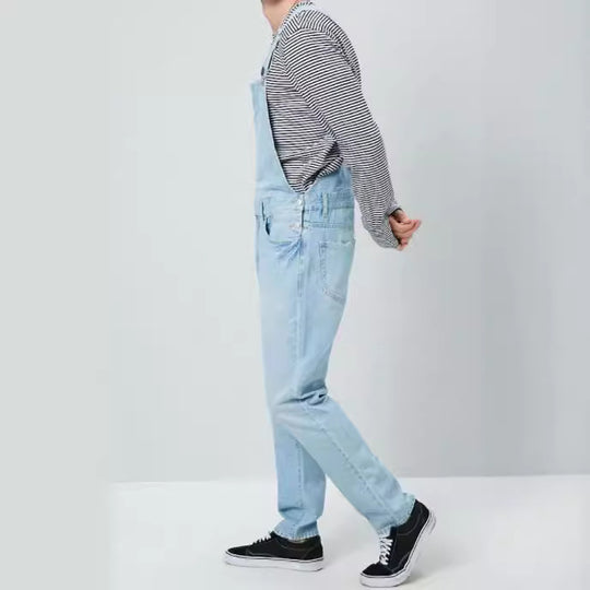 Herren Denim Latzhose im Vintage-Stil mit regulierbaren Trägern und praktischen Taschen Heidi-Mode