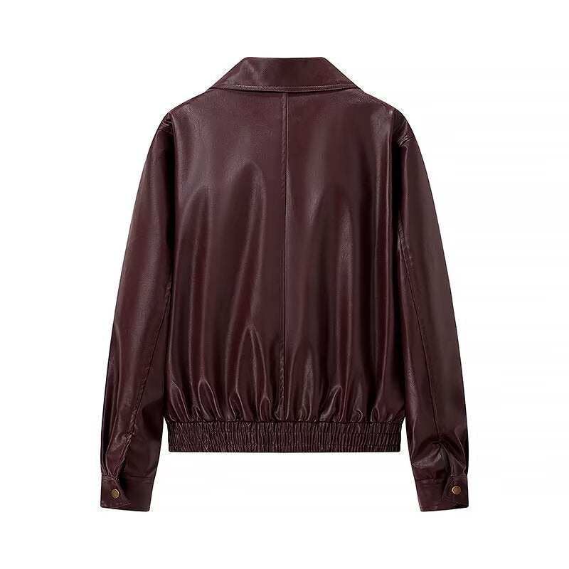 Damen Kunstlederjacke mit stylischem Kragen und elastischen Bündchen Heidi-Mode