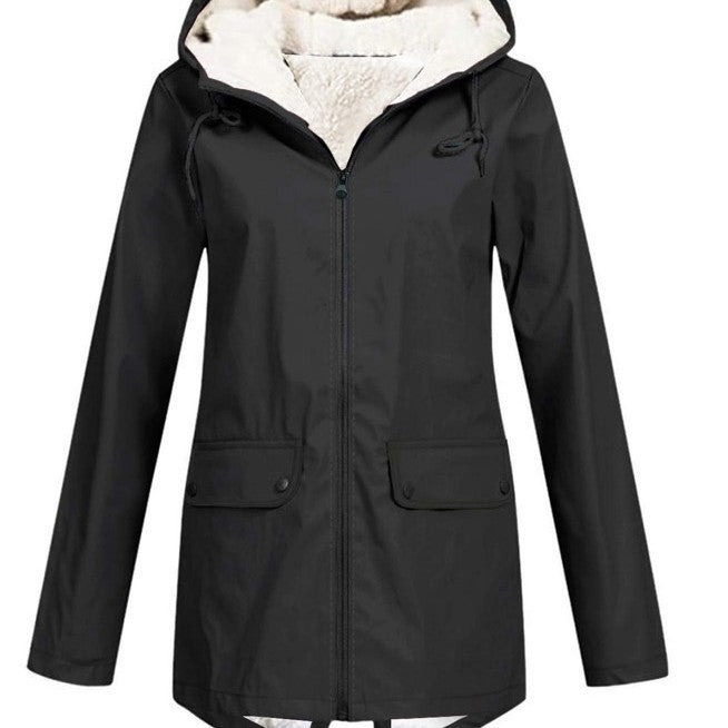 Damen Wasserabweisende Übergangsjacke mit warmem Fleece-Futter und verstellbarem Kapuzenkragen Heidi-Mode
