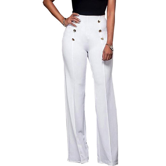 Damen Elegante High-Waist Hose mit dekorativen Knöpfen Heidi-Mode