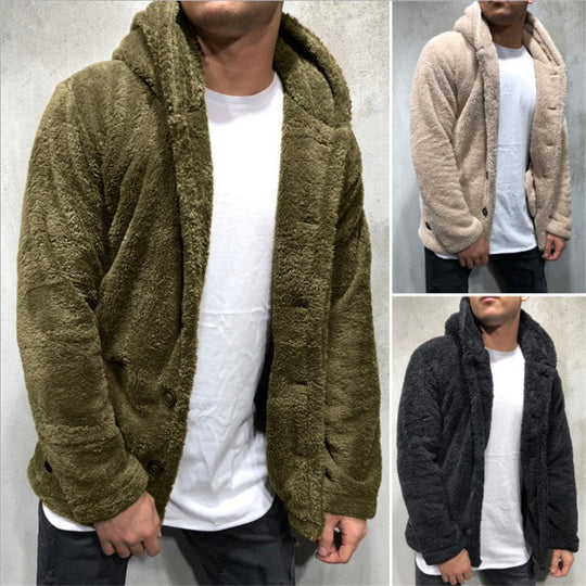 Herren Fleecejacke mit Kapuze und knöpfbarem Verschluss Heidi-Mode