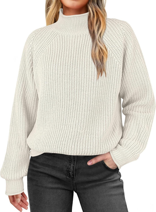 Damen modischer Strickpullover mit hohem Kragen und strukturierter Oberfläche Heidi-Mode