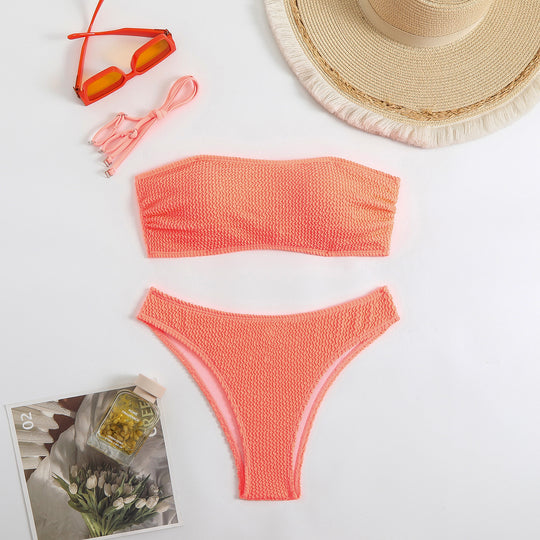 Damen Bandeau-Bikini-Set mit strukturiertem Oberteil und klassischem Schnitt Heidi-Mode