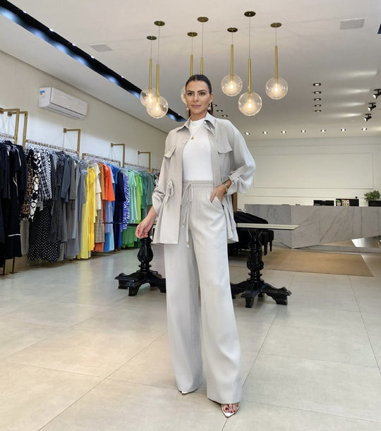 Heidi-Mode | Kordelzug Langarmmantel Lange Hose Zweiteiliges Set