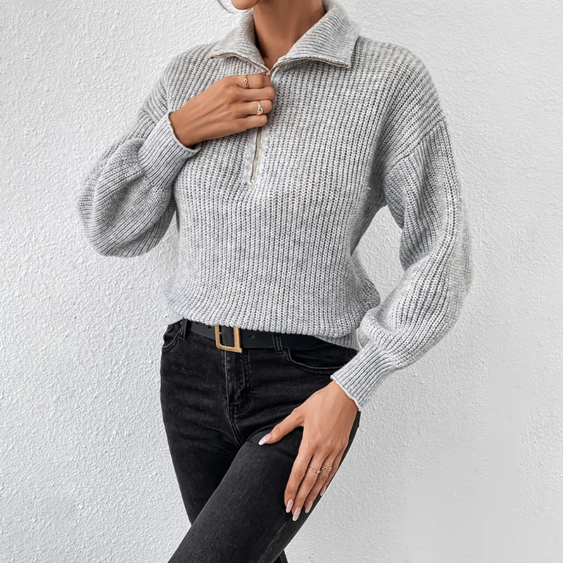 Damen modischer Pullover mit hochgeschlossenem Kragen und Reißverschluss Heidi-Mode