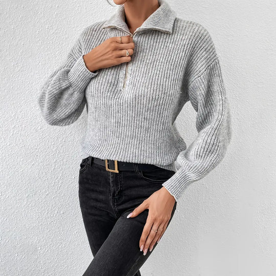 Damen modischer Pullover mit hochgeschlossenem Kragen und Reißverschluss Heidi-Mode
