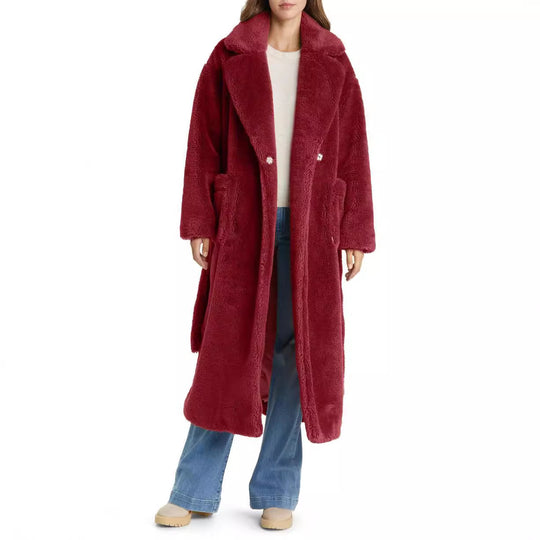 Damen Lange Kuschel-Bademantel mit Gürtel und Taschen Heidi-Mode