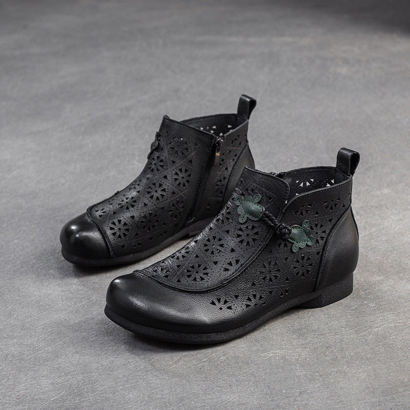 Damen Stiefeletten aus perforiertem Leder mit elegantem Design und praktischem Reißverschluss Heidi-Mode
