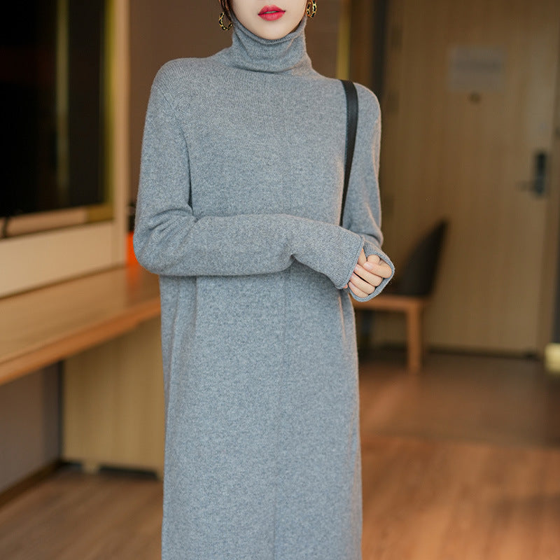 Damen Strickkleid mit hohem Kragen und eleganter Struktur Heidi-Mode