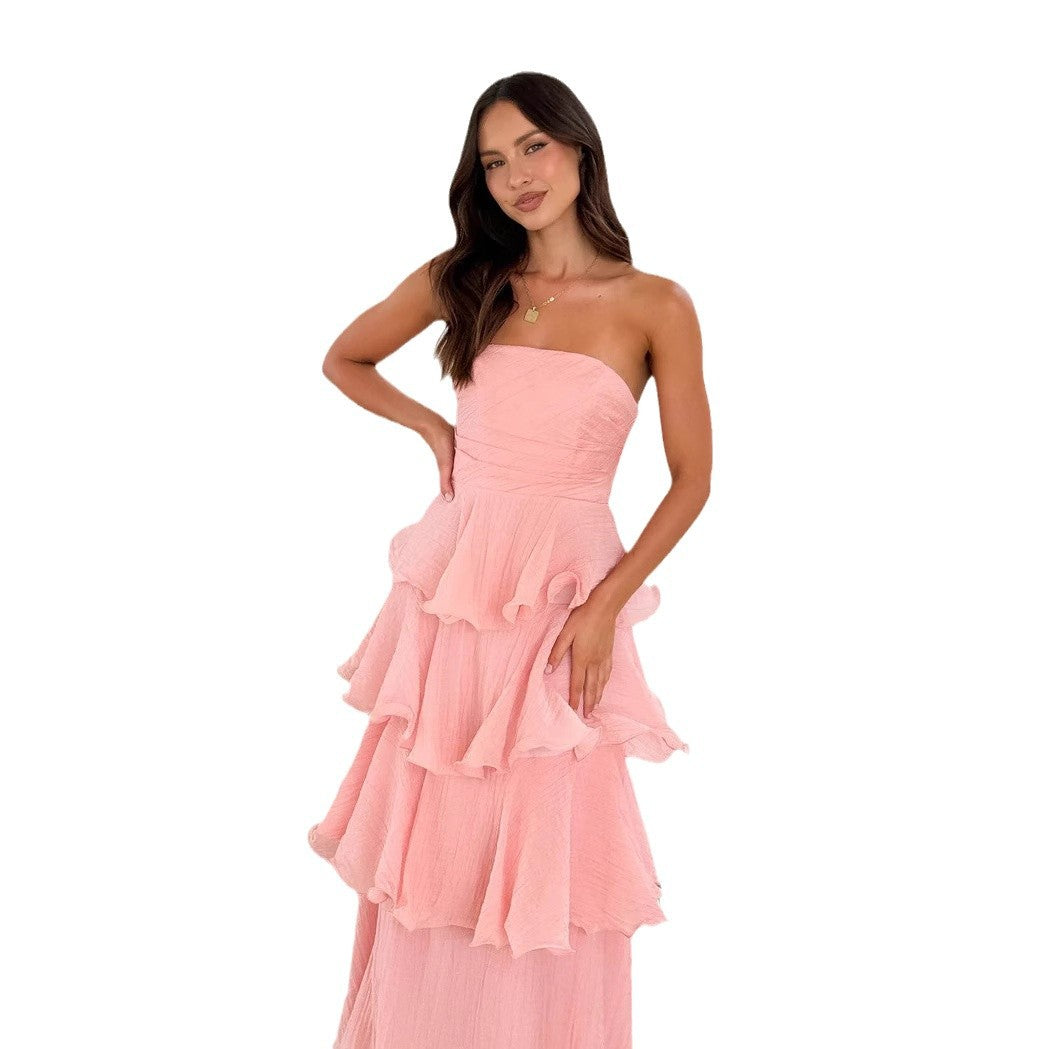 Damen Elegantes Wickelmaxikleid mit voluminösen Rüschendetails Heidi-Mode