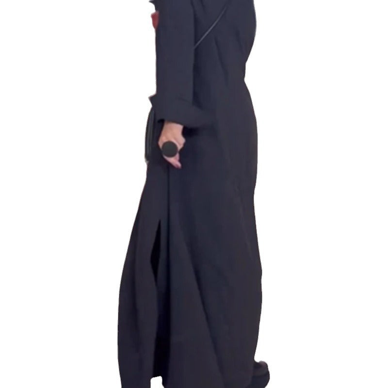 Damen Maxikleid mit praktischen Seitentaschen und modernem Hemdblusenkragen Heidi-Mode