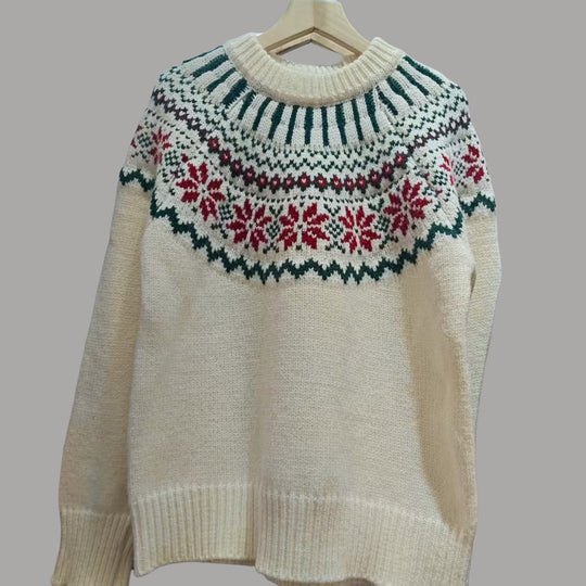 Damen Strickpullover mit festlichem Norweger-Motiv und weitem Schnitt Heidi-Mode